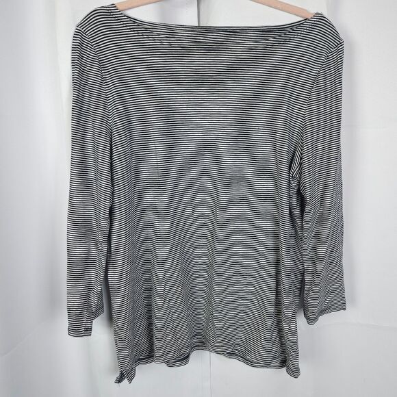 Talbots Womens Large Striped 3/4 Sleeve Boat Neck Cotton Spandex Tee T Shirt - Picture 1 of 6